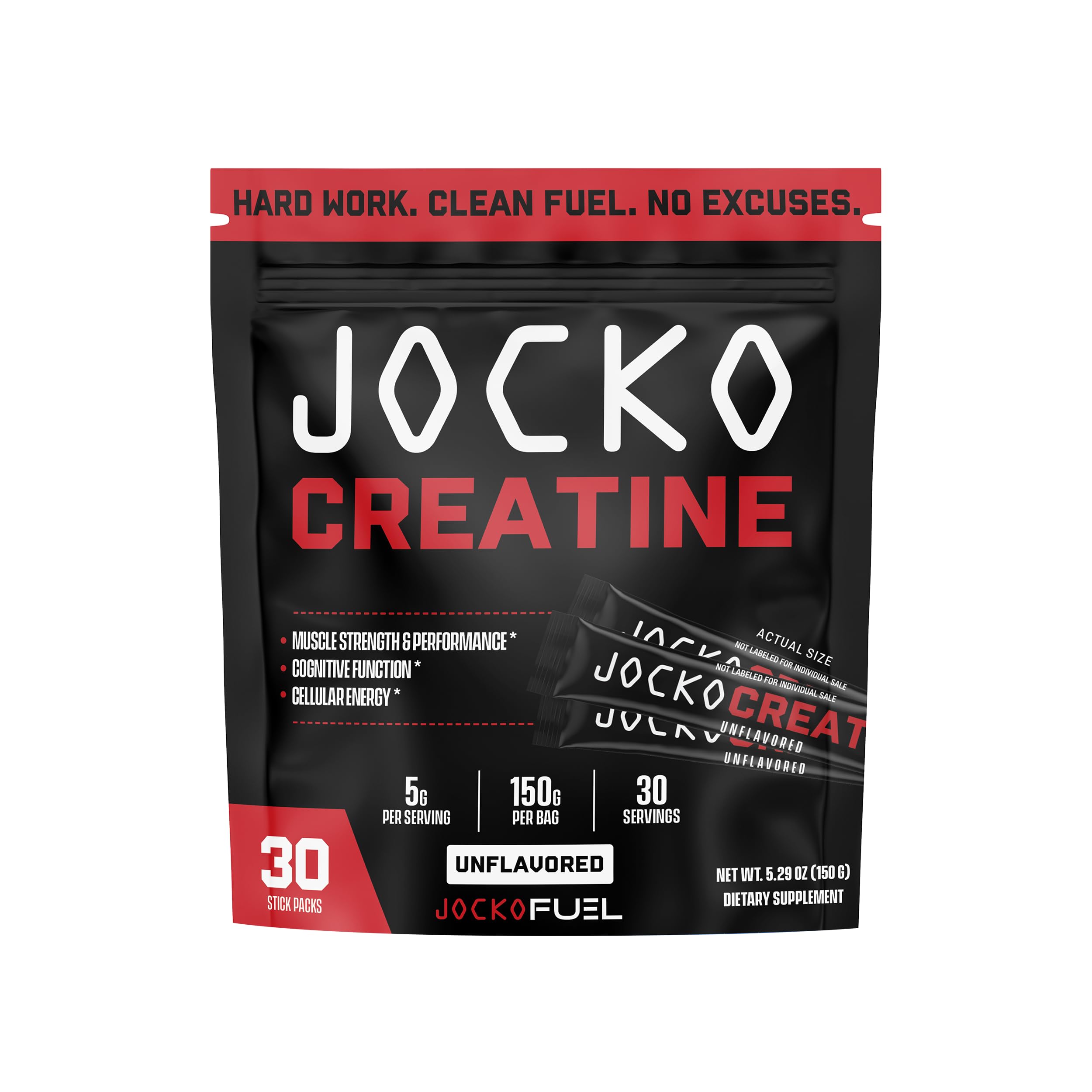 Jocko Fuel Creatine Monohydrate, Pure Micronized Powder for Men & Women, Supports Muscle Growth, Strength, Recovery & Cognition, Unflavored, 450 Grams, 90 Servings