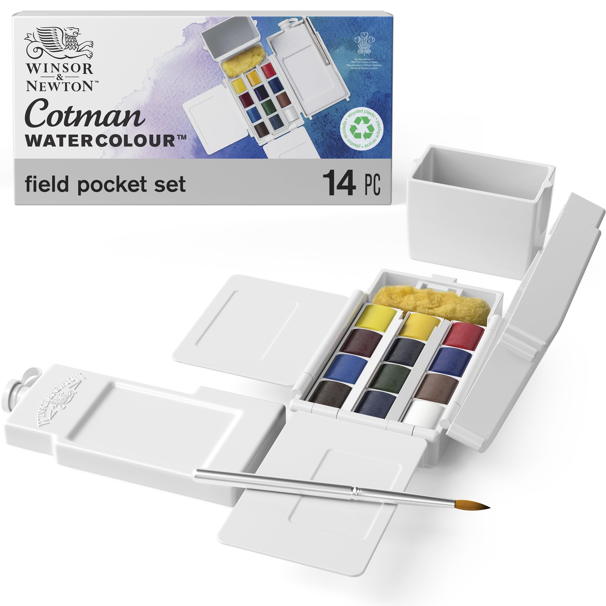 Buy now Winsor & Newton Cotman Watercolor Paint Set, Field Pocket Set, 12 Half Pan w/ Brush, Sponge, Bottle 12 Half Pan Field Pocket Set at indiglob india