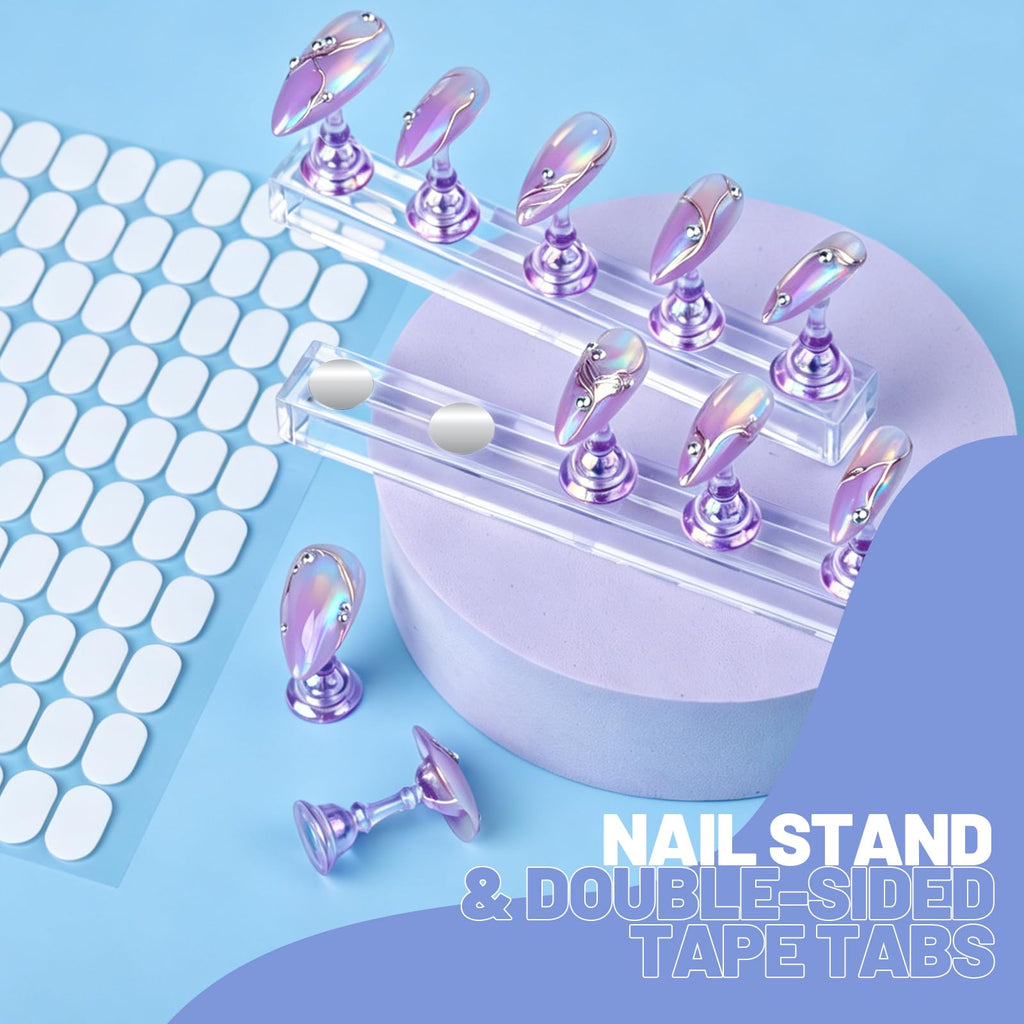 Teenitor Nail Art Tools Set, 23 Pcs Nail Art Brushes, 5 Pcs Nail Dotting Tool, 2 Set of Nail Stand, 100 Pcs Double-Sided Adhesive Tabs, Nail Art Palette, Brushes Holder, Purple