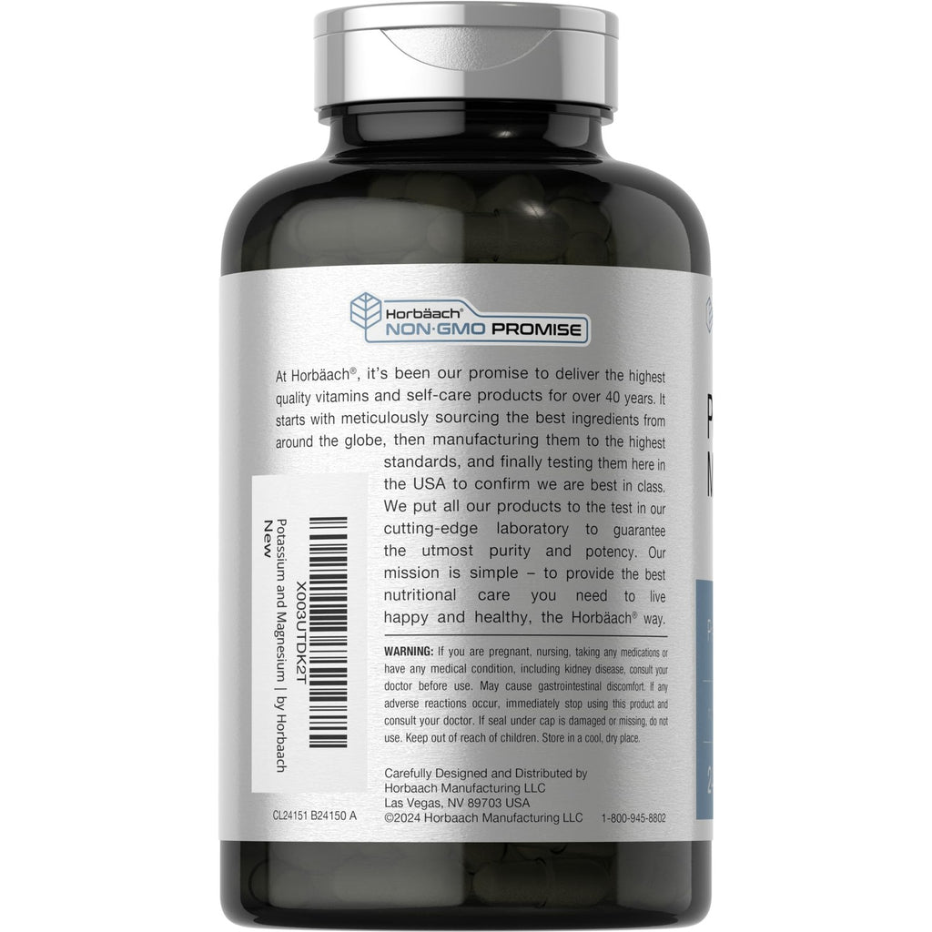 Horbäach Potassium Magnesium Supplement | 240 Capsules | Premium Quality