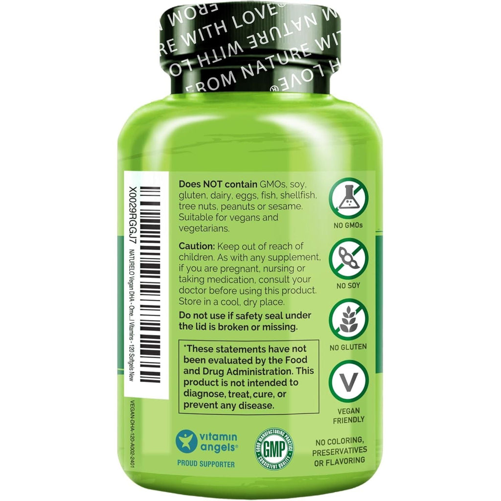 Buy now NATURELO Vegan DHA - Omega 3 Oil from Algae - Supplement for Brain, Heart, Joint, Eye Health - Provides Essential Fatty Acids for Women Men and Kids - Complements Prenatal Vitamins - 120 Softgels at indiglob india