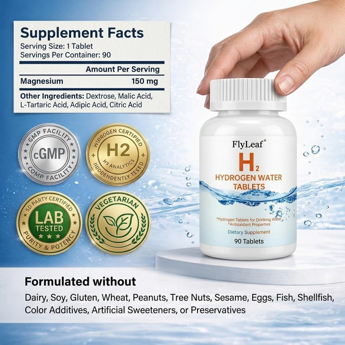 Hydrogen Water Tablets for Drinking Water, H2 Molecular Hydrogen Tablets