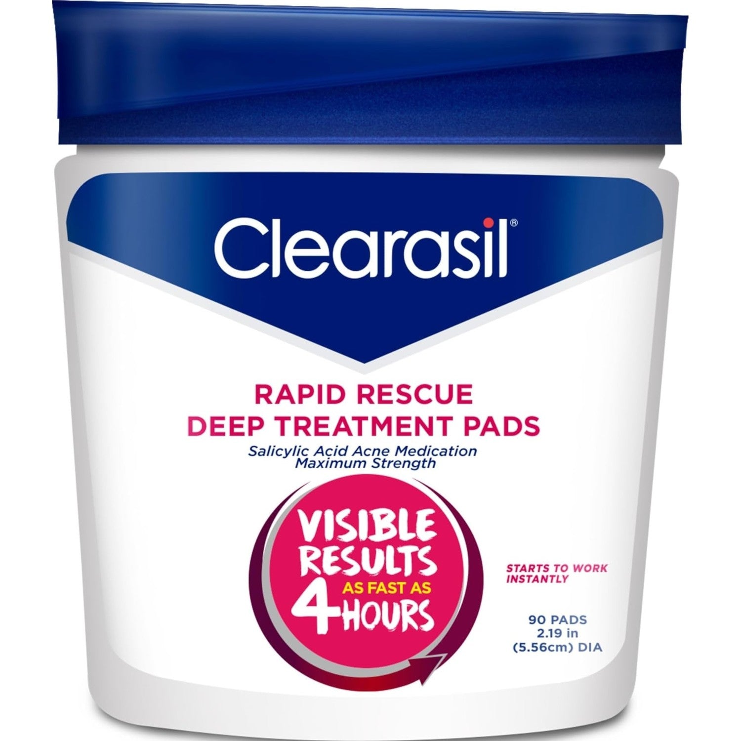 Clearasil Rapid Rescue Deep Treatment Acne Face Pads, Maximum Strenght with 2% Salicylic Acid Acne Treatment Medicine, 90 Count