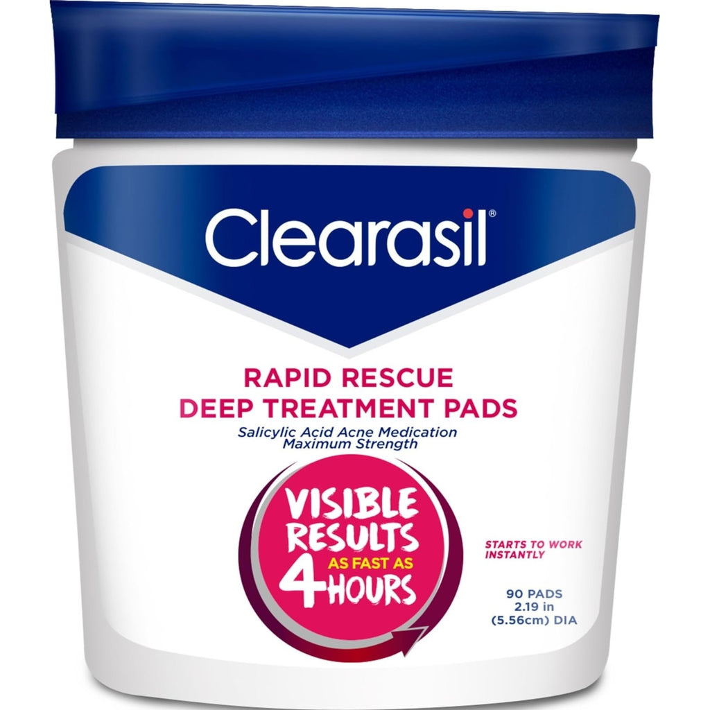 Clearasil Rapid Rescue Deep Treatment Acne Face Pads, Maximum Strenght with 2% Salicylic Acid Acne Treatment Medicine, 90 Count