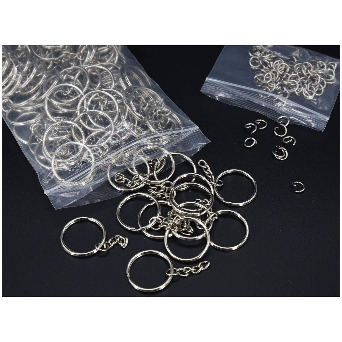 100Pcs Key Ring with Chain and Open Jump,1 inch Split Round Keychain Rings