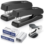 Desktop Office Stapler with 2000 Staples: IMLIKE Half Strip Desk Staplers, take 26/6 Staples 25 Sheets Capacity, Staple Remover, Non-Slip Base, Black, 2-Pack