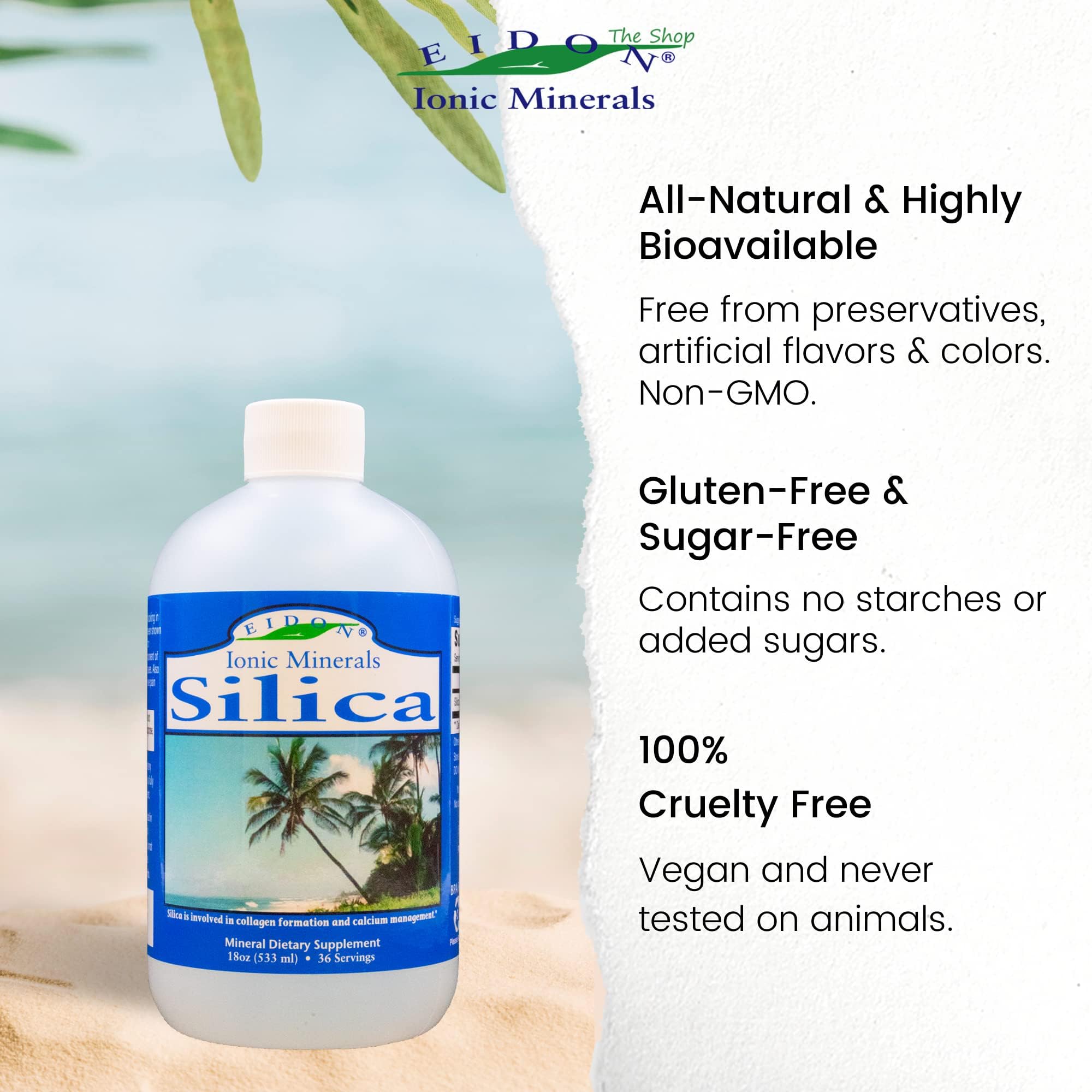 Eidon Ionic Minerals - Liquid Silica Mineral Concentrate - 18 oz | Silica Supplement for Hair, Skin & Nails, Drops to Support Collagen Production & Hair Loss for Women & Men, Manage Calcium