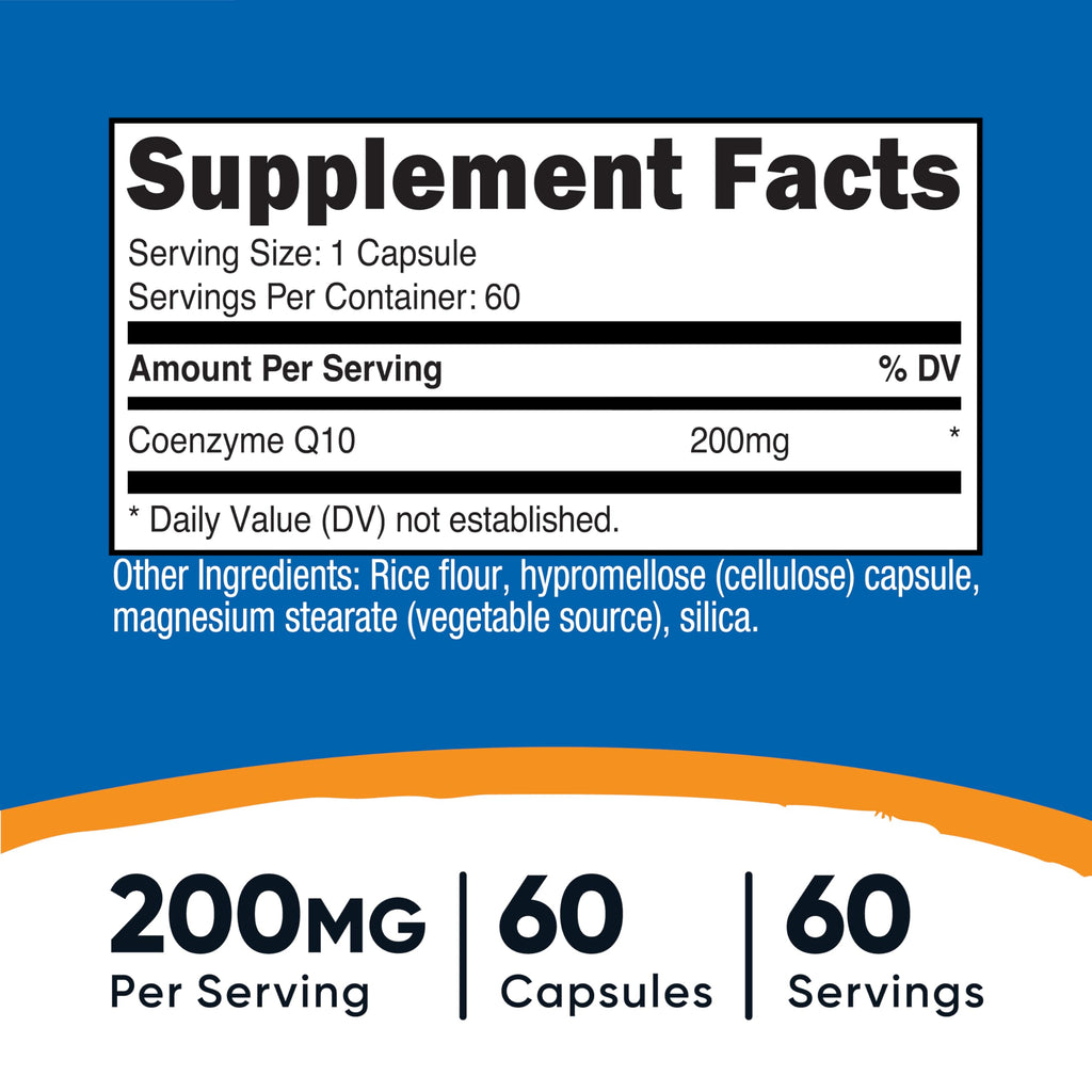 Nutricost CoQ10 200mg, 60 Vegetarian Capsules, 60 Servings, Vegetarian | High Absorption, GMO-Free, Coenzyme Q10