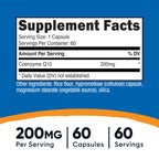 Nutricost CoQ10 200mg, 60 Vegetarian Capsules, 60 Servings, Vegetarian | High Absorption, GMO-Free, Coenzyme Q10