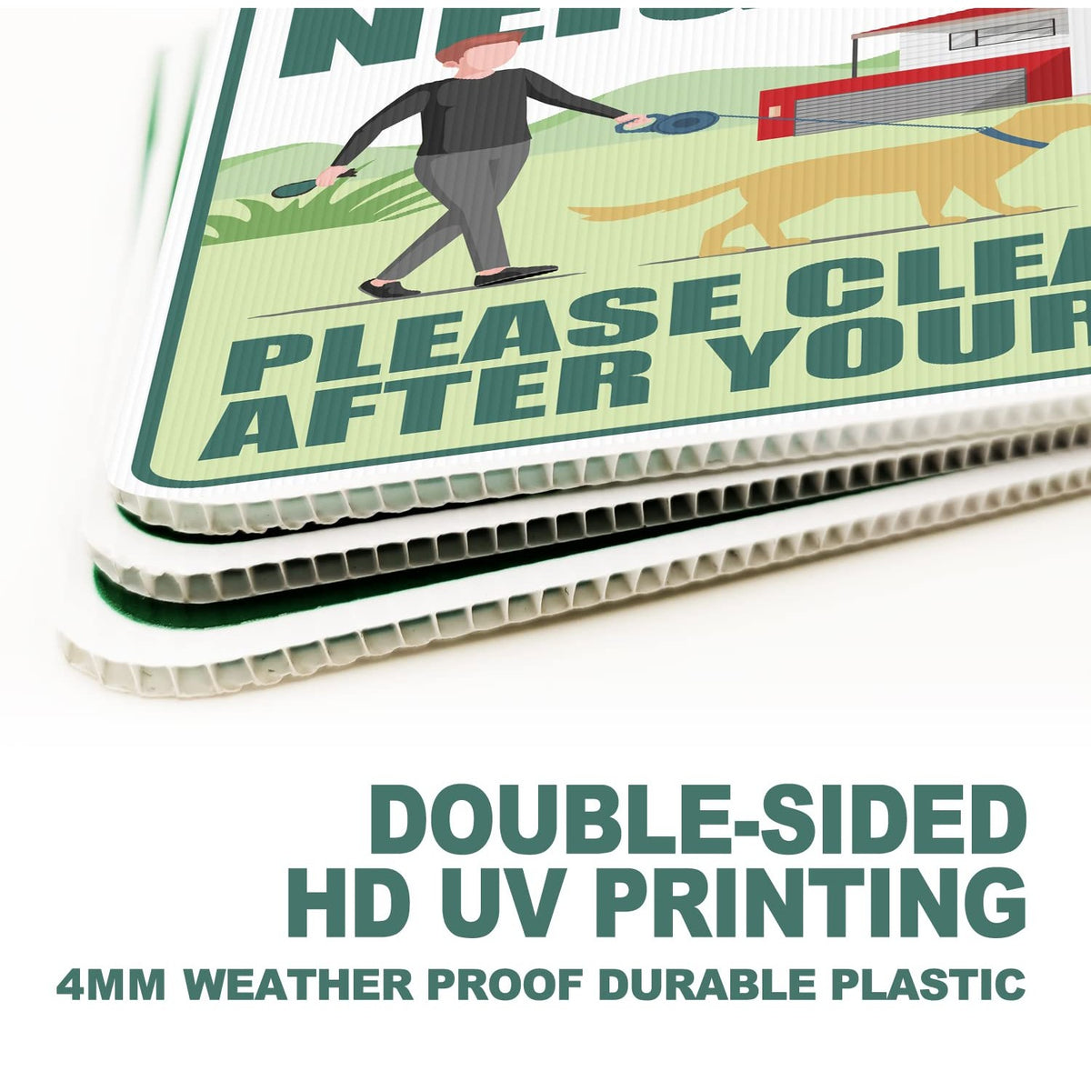 Clean Up After Your Dog Signs 2 Pack 12"x9" with Metal Stake, No Pooping Signs for Yard, Pick Up After Your Dog Signs