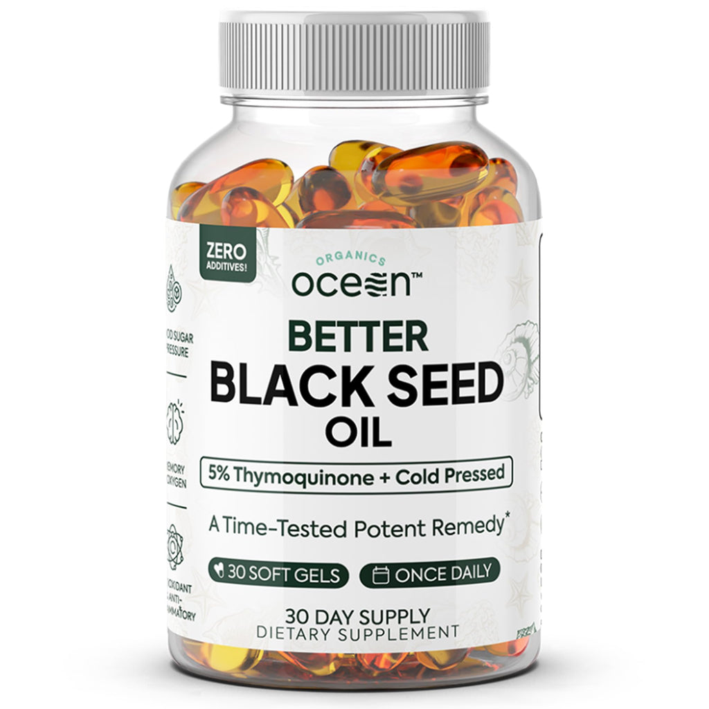 Organics Ocean Better Black Seed Oil Cold Pressed - Pure Nigella Sativa Oil for Immune Support - 5% Thymoquinone - Support Memory, Vitality, and Cellular Health