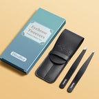2-Pack Tweezers for Eyebrows, Facial Hair, Ingrown Hair Removal, Slant and Point Tip Tweezer Set for Women and Men, Professional Stainless Steel Precision Eyebrow Plucking Grooming with Case - Black