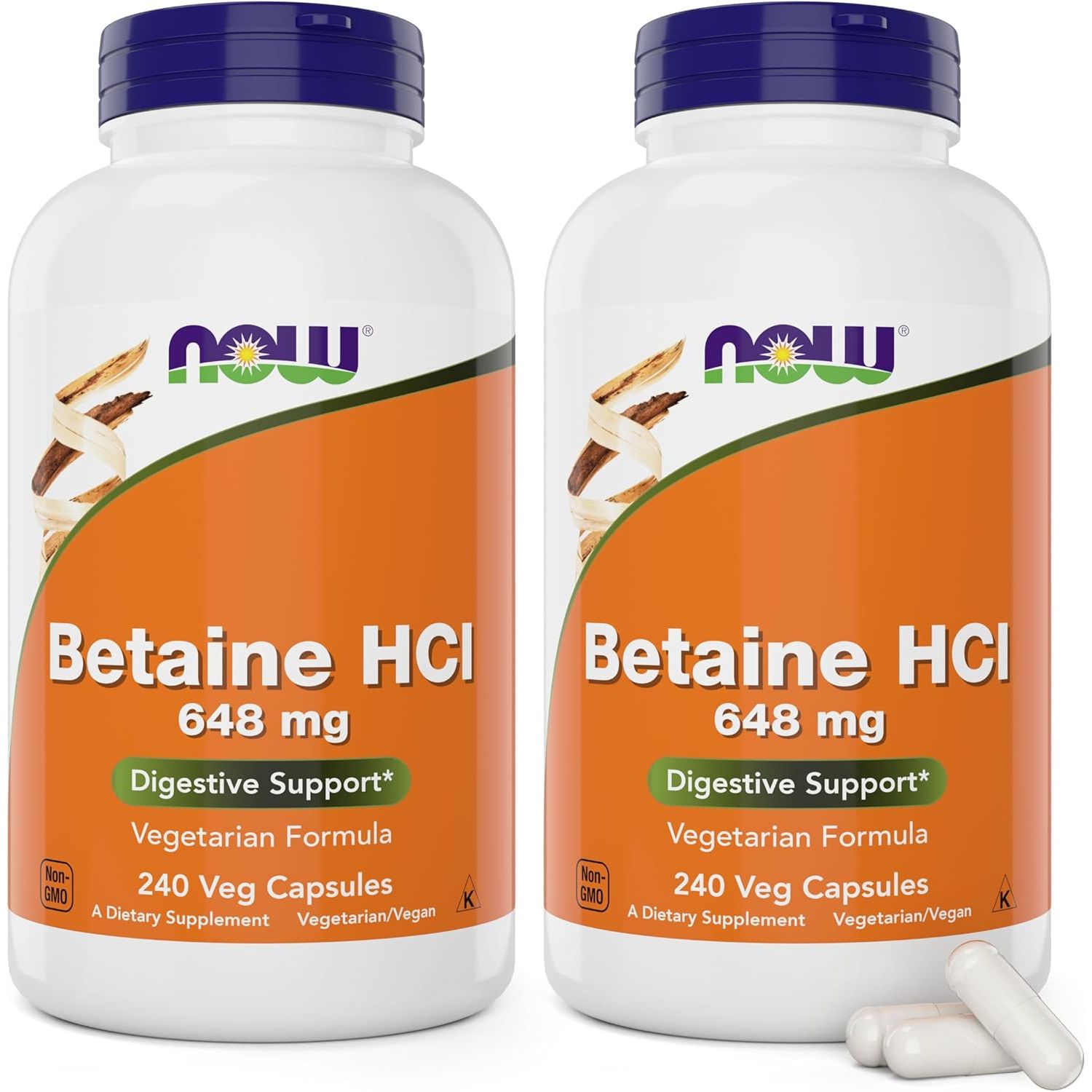 Buy now NOW Foods Supplements, Betaine HCl 648 mg, Vegetarian Formula, Digestive Support*, 120 Veg Capsules 240 Count (Pack of 2) at indiglob india