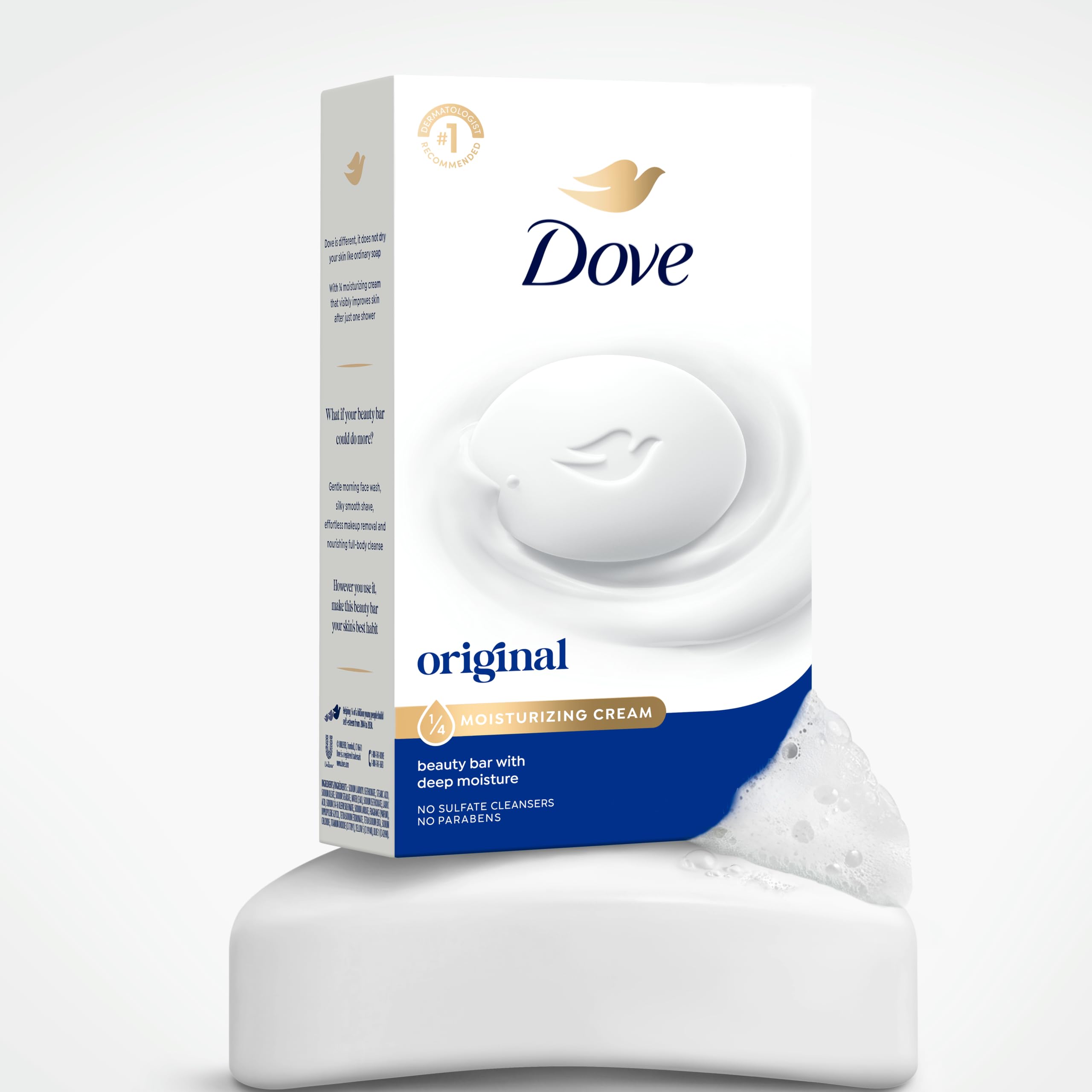 Dove Beauty Bar Soap Original 8 Count for Soft, Smooth Skin, with 1/4 Moisturizing Cream 3.75 oz | Moisturizing beauty bar with ¼ moisturizing cream for soft, smooth skin on face, body and hands