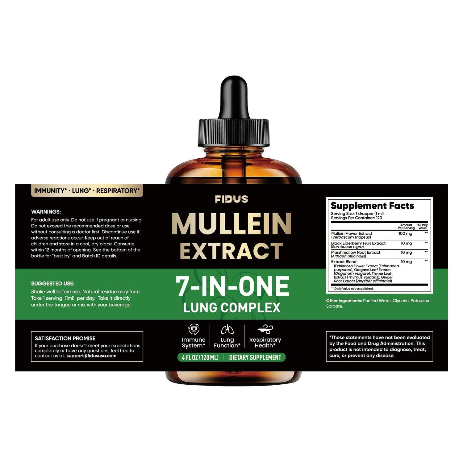 Mullein Drops for Lungs, Lung Detox for Smokers,Alcohol Free - 120 Servings | Mullein Leaf Extract with Echinacea,Elderberry,Marshmallow Root for Respiratory,Immune & Lymphatic Drainage - Sugar Free