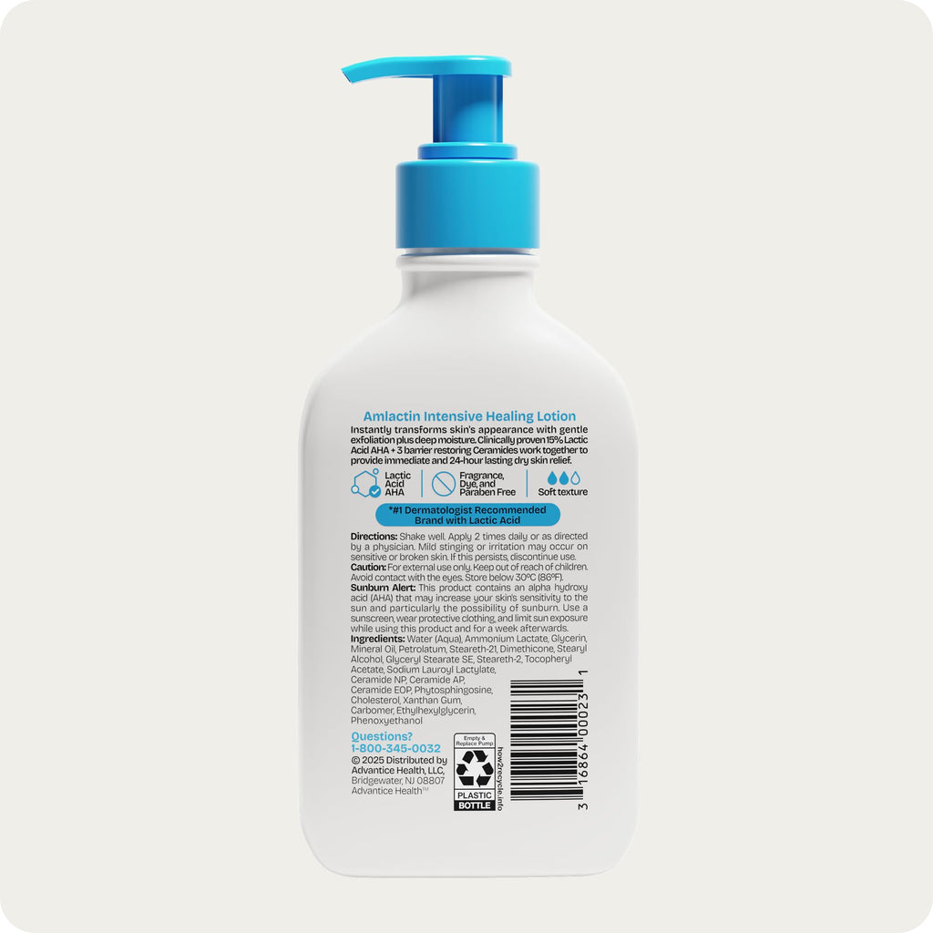 AmLactin Crepe Firming 12 oz Cream & Intensive Healing 7.9 oz Lotion Bundle - Exfoliator and Moisturizer