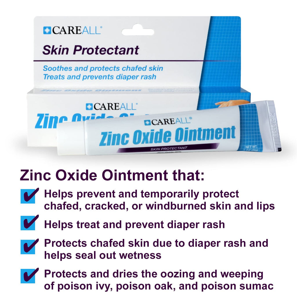 CareAll Zinc Oxide 20% Skin Protectant Barrier Ointment 2 oz (3 Pack), Relieves, Treats and Prevents Minor Skin Irritations due to Diaper Rash. Helps Seal Out Wetness. Protects Chafed Skin.