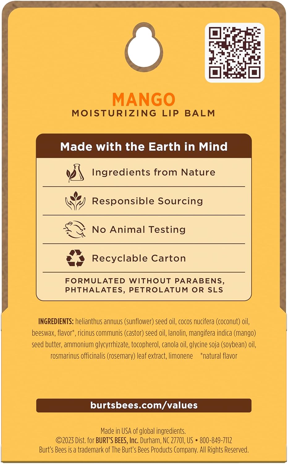 Buy now Burt's Bees Lip Balm - Mango, Lip Moisturizer With Responsibly Sourced Beeswax, Tint-Free, Natural Origin Conditioning Treatment, 2 Tubes, 0.15 oz. (Pack of 2) at indiglob india