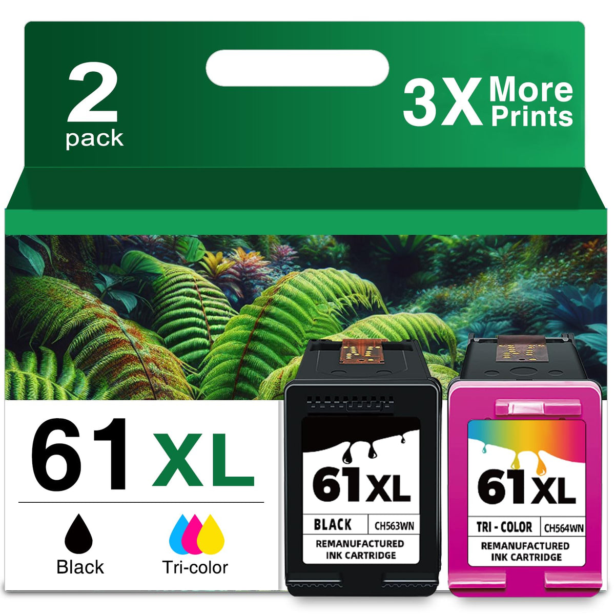 61XL Ink Cartridge Black and Color Combo Pack Replacement for HP Ink 61 XL