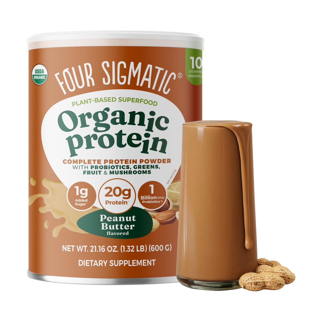 Four Sigmatic Organic Plant-Based Protein Powder | Clean Vegan Protein Elevated with Lion’s Mane, Chaga, Cordyceps and More for Brain Function and Immune Support | Creamy Cacao, 21.16 oz