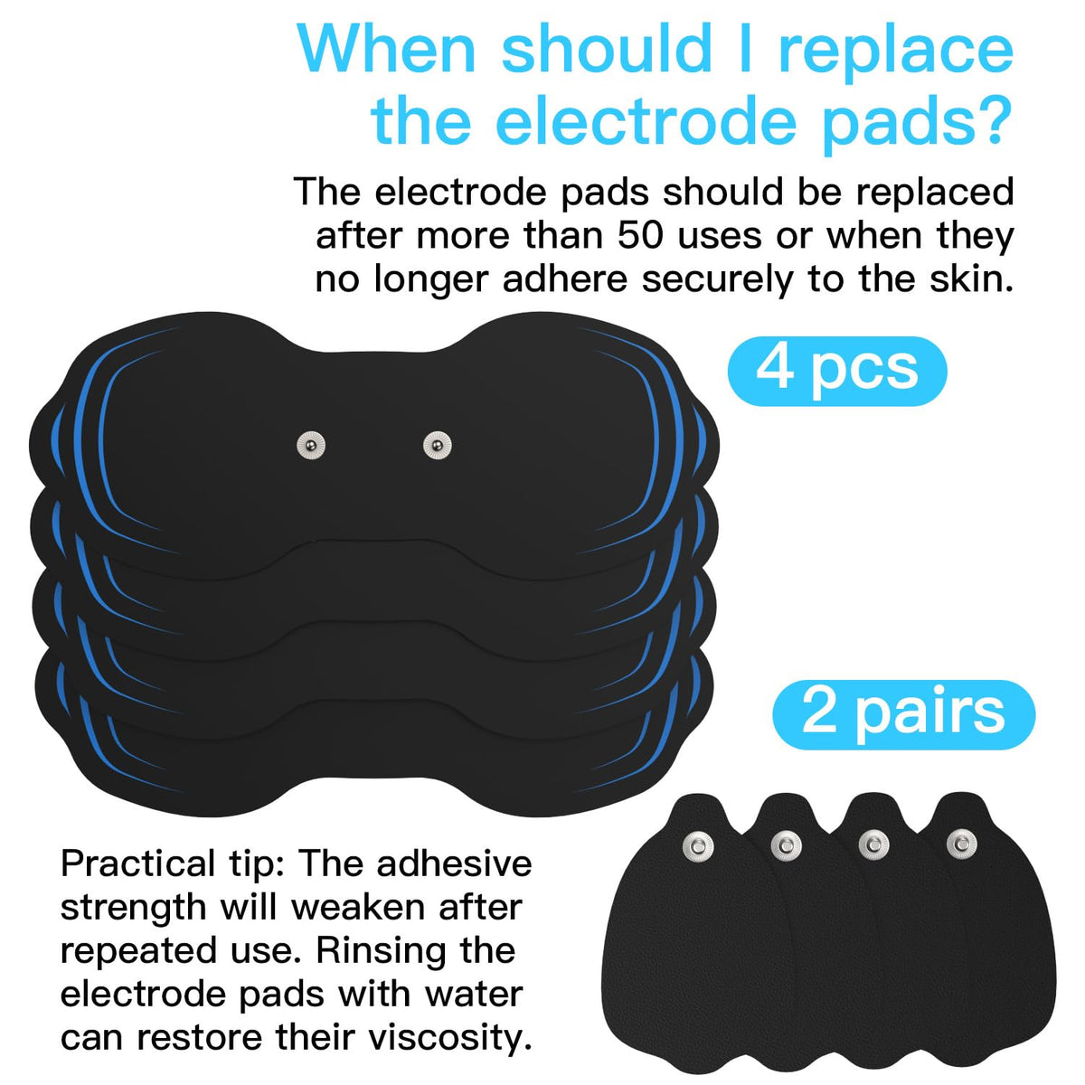 MASTOGO 8 Pcs Reusable Multiple Time Tens Unit Replacement Pads in 2 Sizes