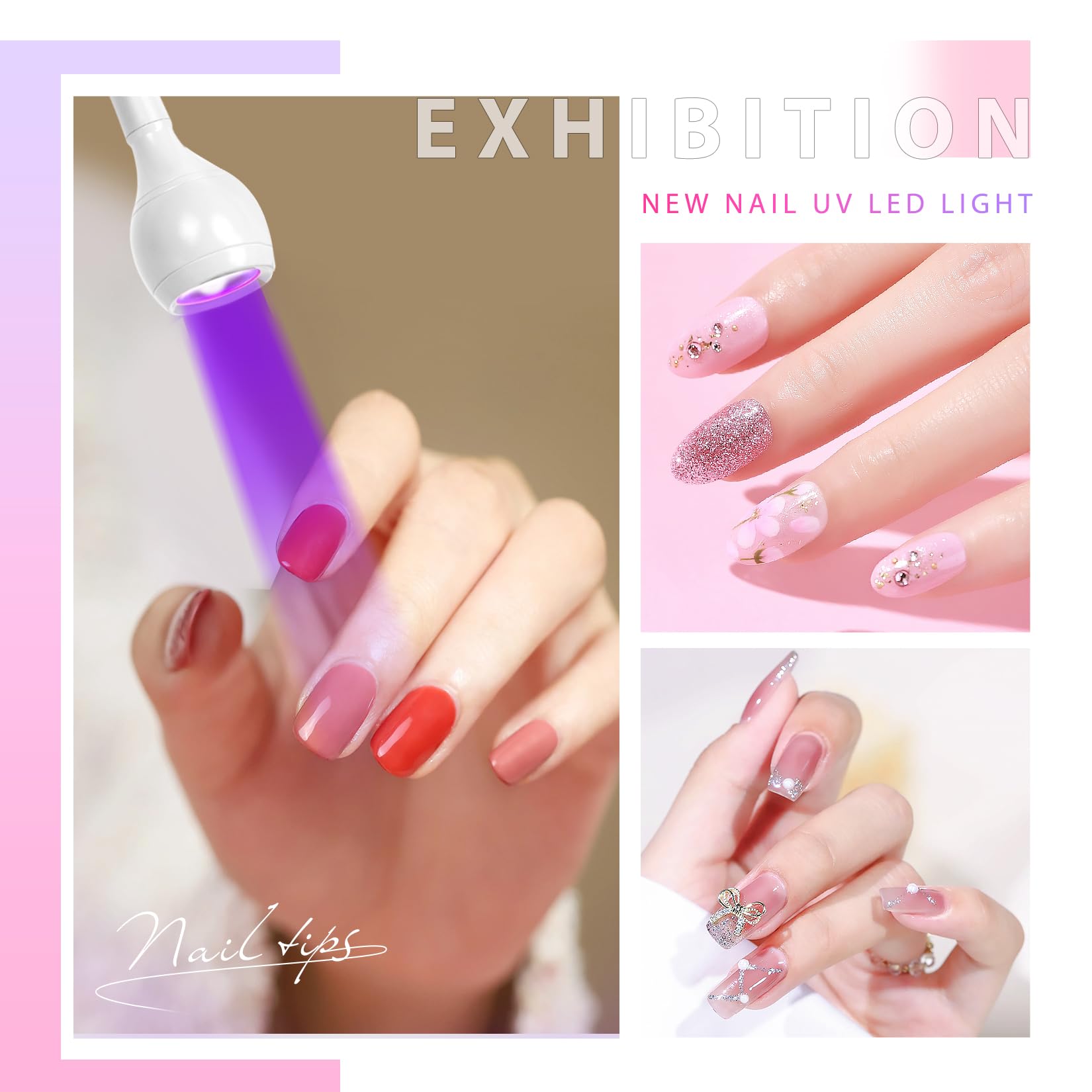 UV Nail Lamp - UV Light for Gel Nails, Flash Cure Lamp | LED Gooseneck Flash Cure Lamp for Nails, Manicure Dryer Black Light with Clamp, 365+395nm 5V 3W 4 Levels Dimming White