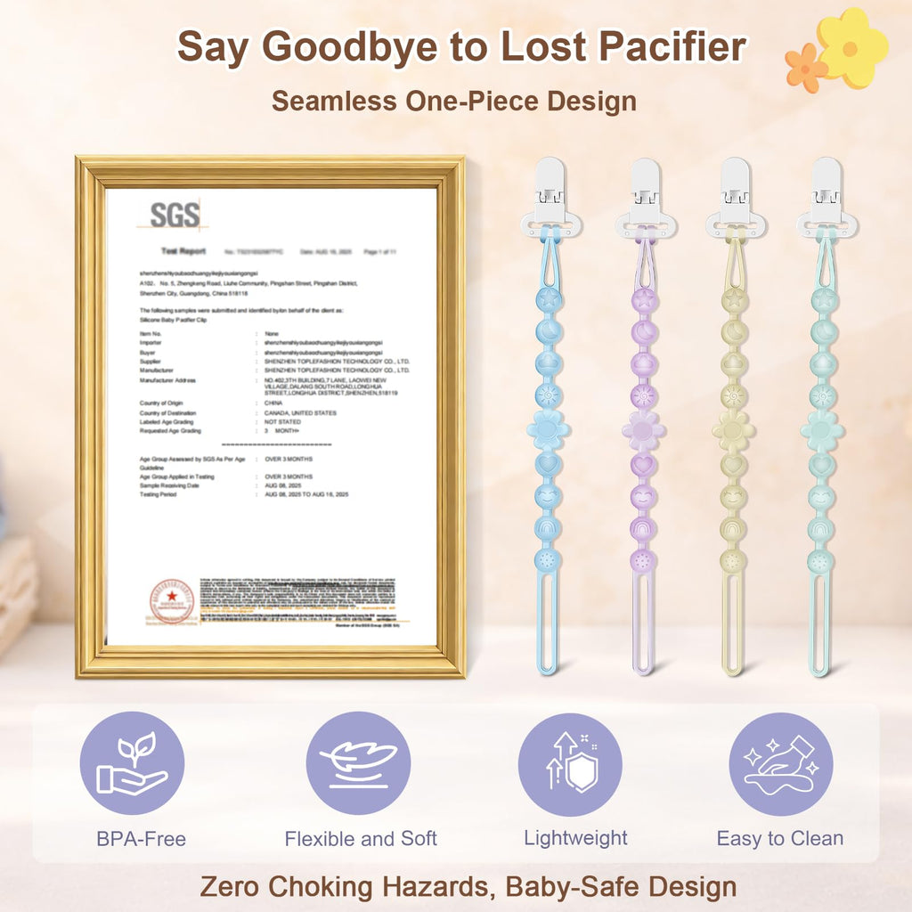 Silicone Baby Pacifier Clip Holder, One-Piece Beads, BPA Free