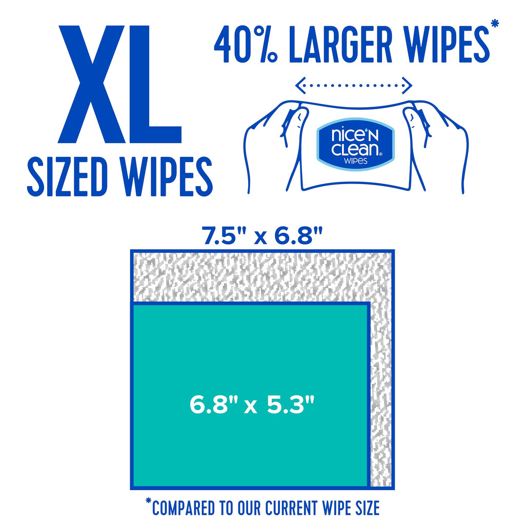 Nice 'N CLEAN Extra Large Flushable Wipes | 40% Larger Wipes | 6.8" x 7.5" Unscented XL Adult Wet Wipes | Septic and Sewer Safe | Fragrance Free, Hypoallergenic, Plant Based | 180 Butt Wipes