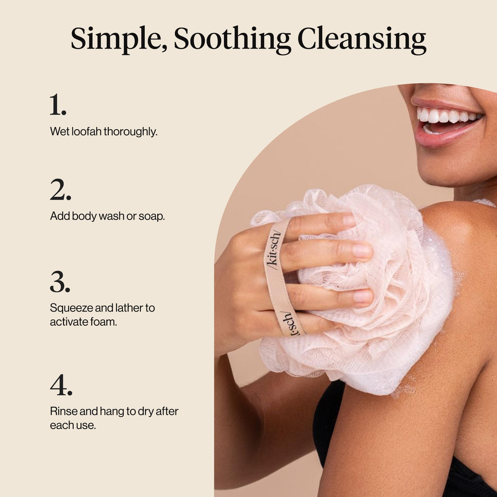 Kitsch Shower Loofah – Soft Mesh Body Scrubber & Bath Sponge - 3pc Set | for Daily Gentle Cleansing – Durable Loofah for Men and Women with Hanging Loop – Eco-Friendly, 100% PCR Material