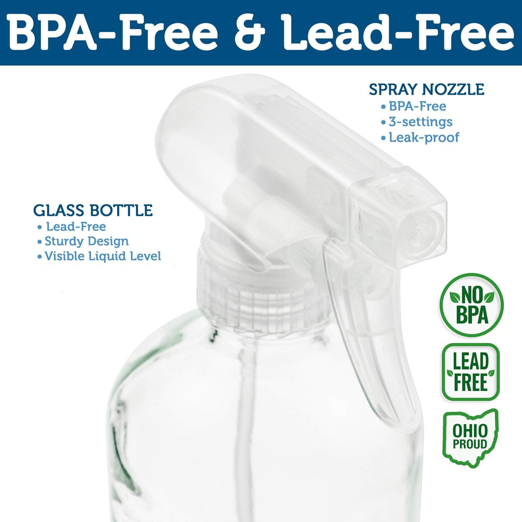 Large Clear Glass Spray Bottles, Empty, Refillable, Water, Fine Mist 16 oz