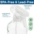 Large Clear Glass Spray Bottles, Empty, Refillable, Water, Fine Mist 16 oz