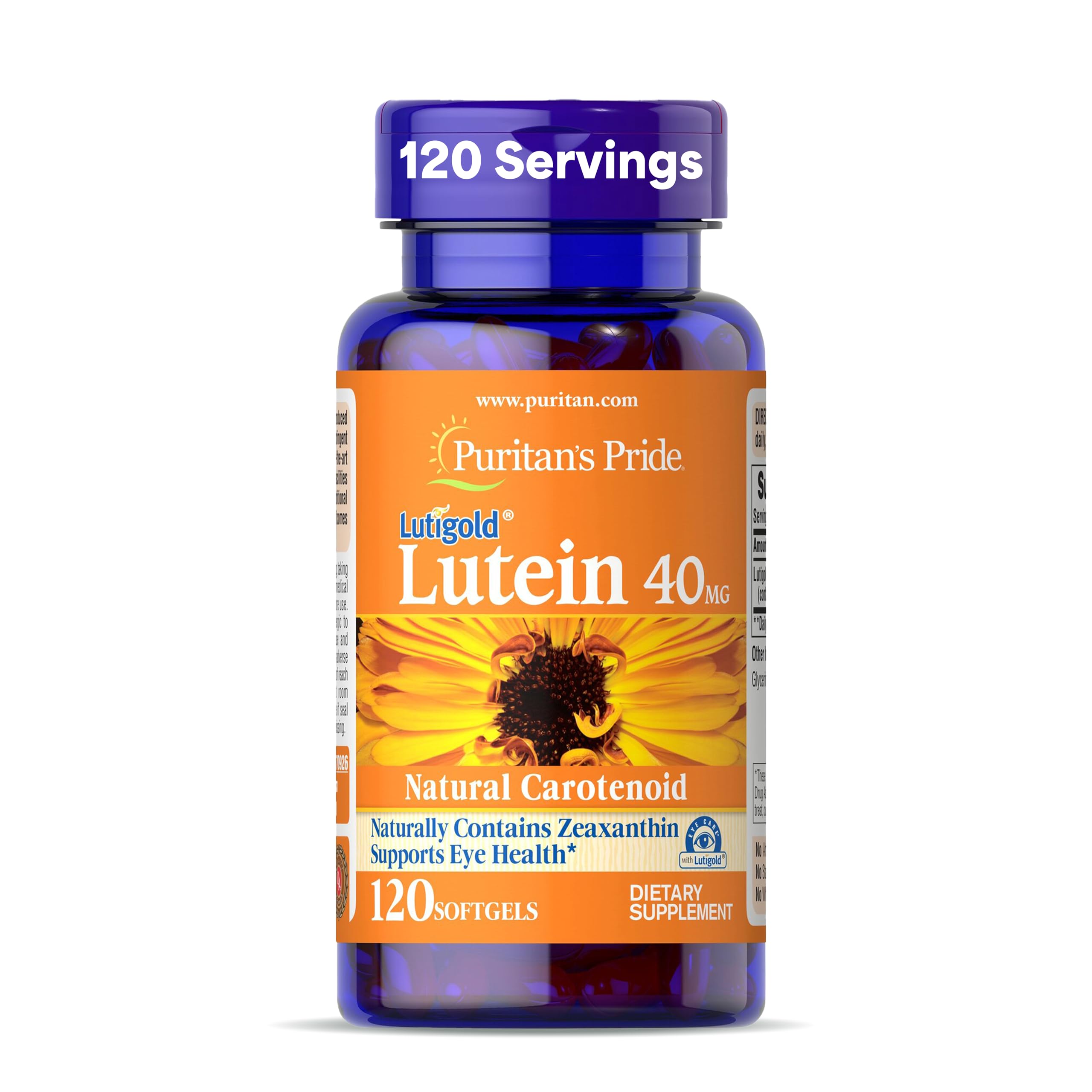 Puritan's Pride Premium Lutigold™ Lutein Carotenoid 40mg with Zeaxanthin | For Men and Women, Dietary Supplement for Eye Health Support, 8 Month Supply, 120 Easy-To-Swallow Softgels
