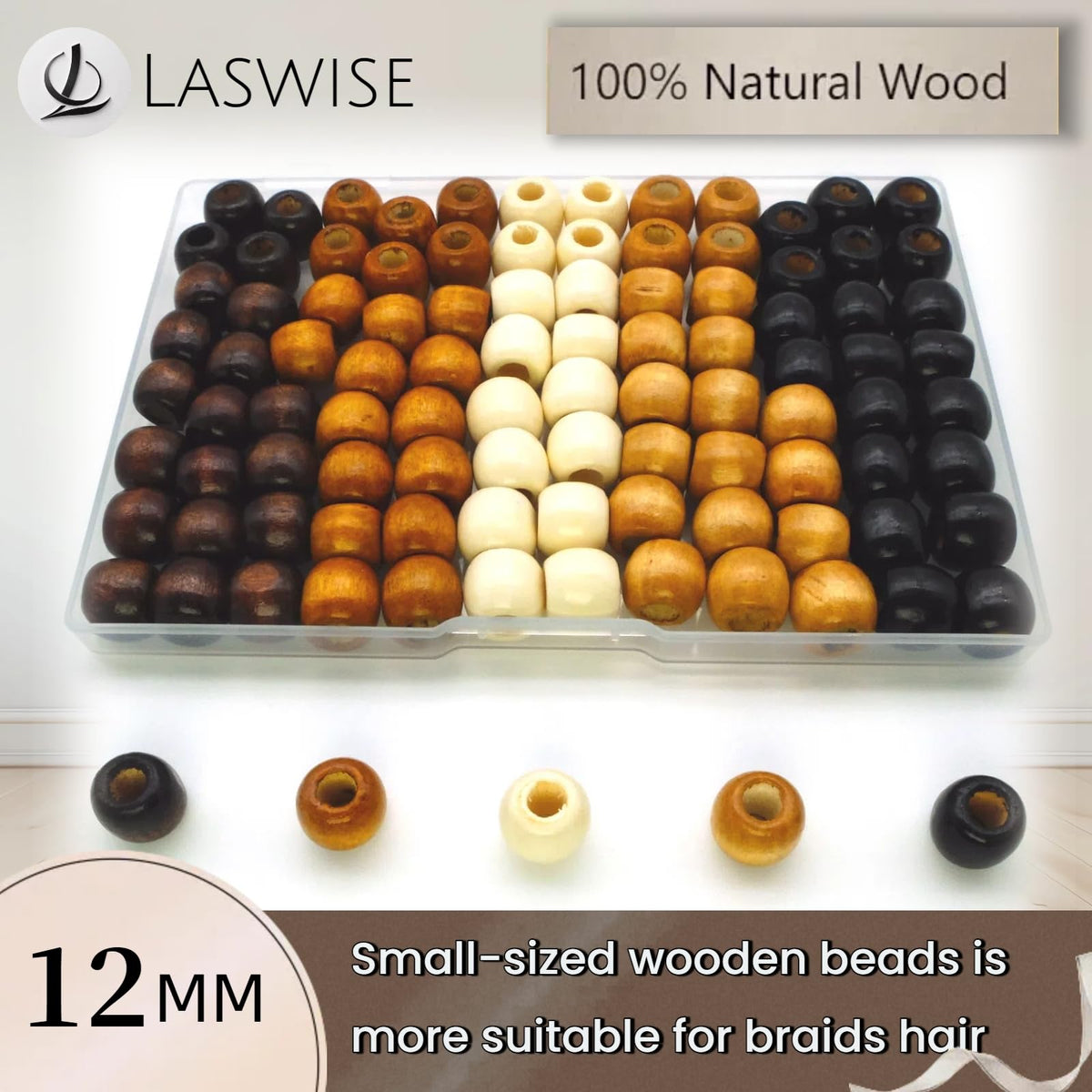 95 Pcs Wood Hair Beads for Braids & Dreadlocks, 12X11mm Natural Wooden Beads Hair Accessories for Braiding & DIY Crafts