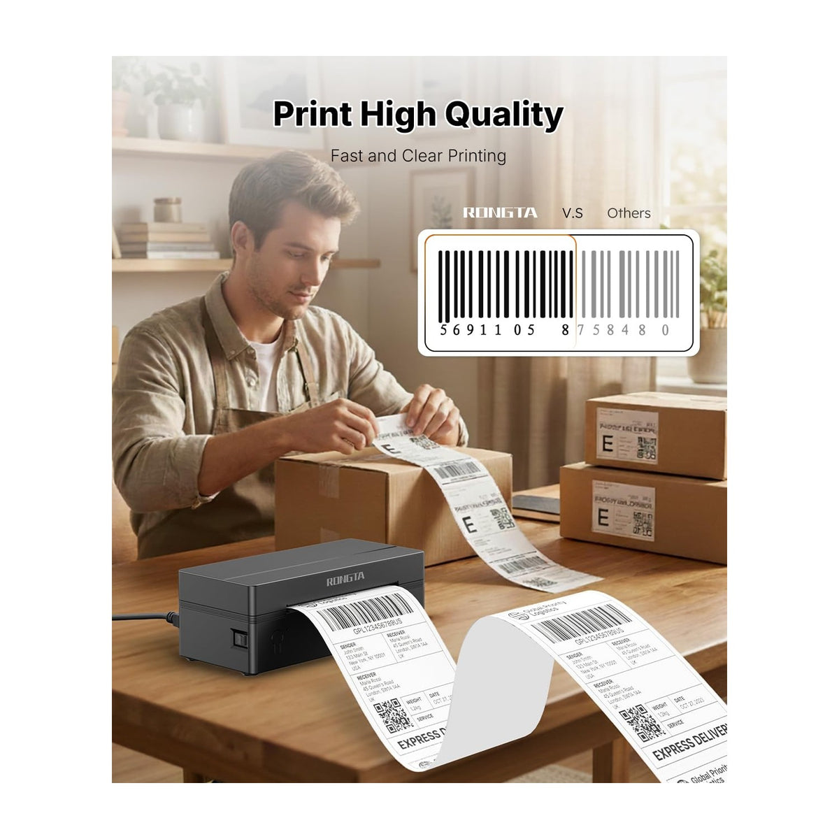 Rongta Bluetooth Thermal Shipping Label Printer, Wireless 4x6 Label Printer for Shipping Packages&Small Business, Compatible Windows/Mac/Android/iOS, RP425