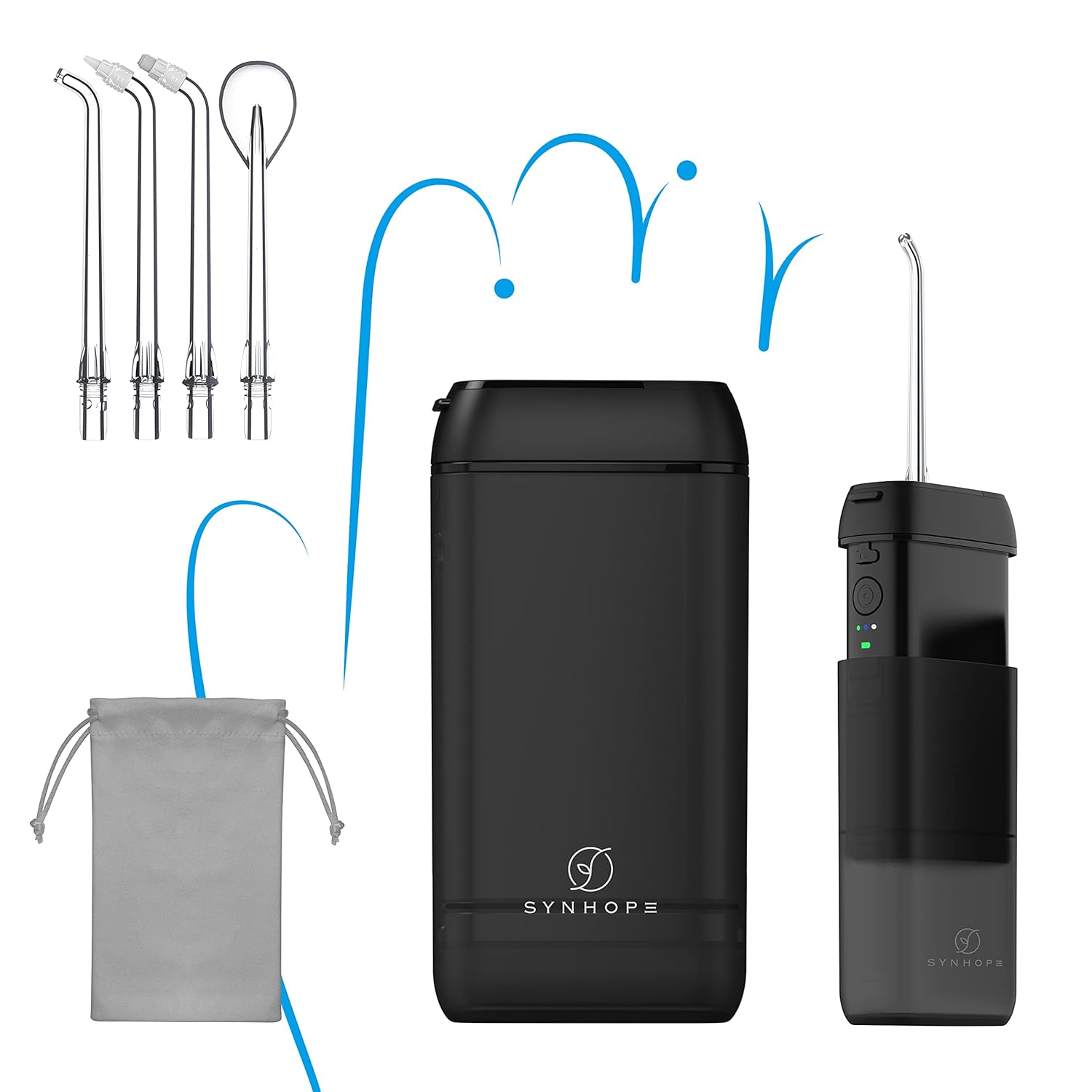 Buy now SYNHOPE Water Flosser Mini Cordless Portable Oral Irrigator Water Teeth Cleaner Pick, Telescopic Water Tank, 3 Modes & IPX7 Waterproof, Home & Travel Water Flossers for Teeth, Braces Bridges Care Black at indiglob india