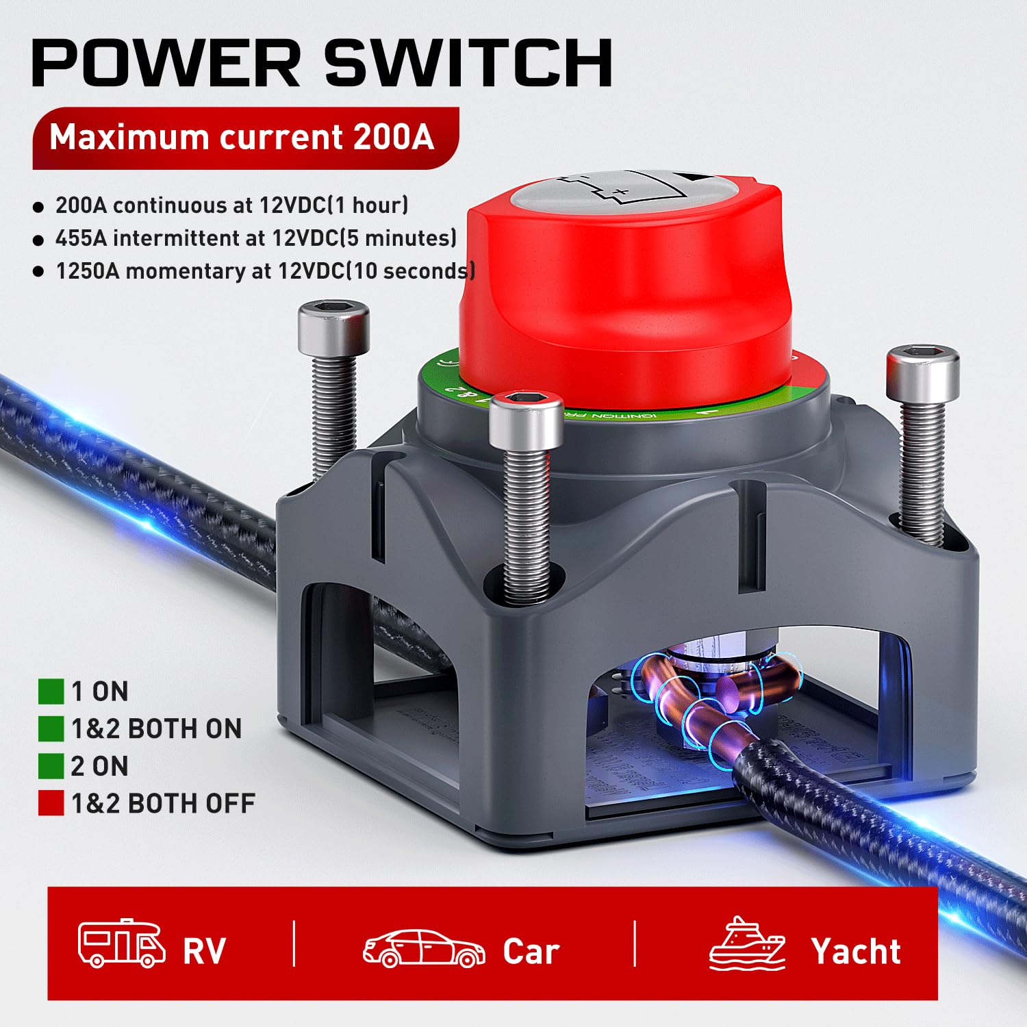 Buy now Nilight 1-2-Both-Off Battery Switch, 12V-48V Disconnect Master Cutoff Switches for Marine Boat Car RV ATV UTV Vehicle, Waterproof Heavy Duty Isolator at indiglob india