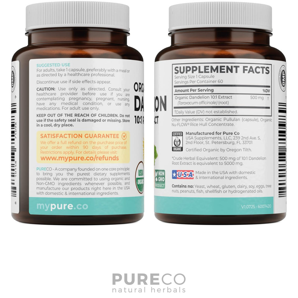 USDA Organic Dandelion Root Extract - High Potency 10:1 Dandelion Root Supplement with 5000mg Herbal Equivalent Strength for Liver Cleanse Detox & Repair Support - Vegan & Non-GMO (2 Month Supply)