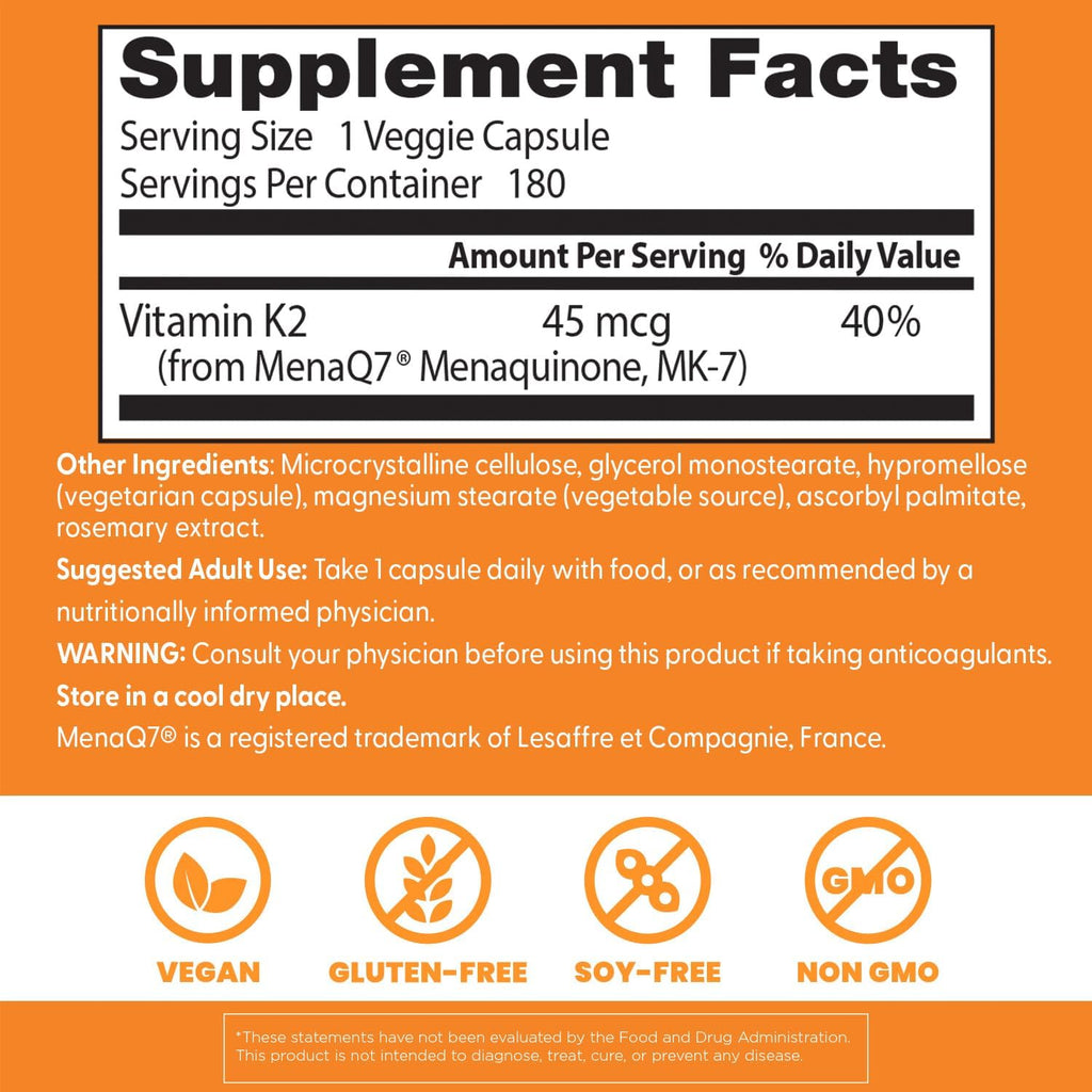 Buy now Doctor's Best Natural Vitamin K2 Mk-7 Capsule , Supports Bone Health & Soft Tissue Elasticity, 180 Ct at indiglob india