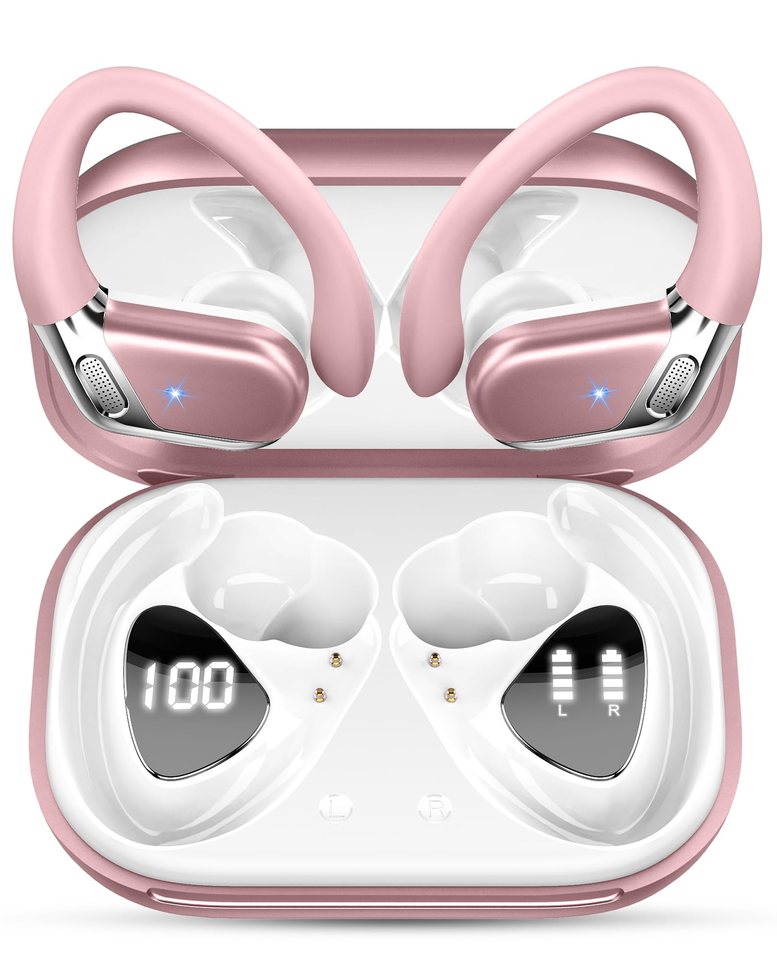Buy now Ltinist Wireless Earbud, Bluetooth 5.3 Headphones Pure Bass Sound with Earhooks, 75H Battery Over Ear Headphones with Dual-LED Display, IP7 Waterproof Earphones Built-in Microphone for Running Sports at indiglob india