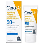 CeraVe Hydrating Mineral Sunscreen SPF 50 Face Sunscreen, Travel Size 2.5oz | Face Sunscreen with Zinc Oxide, Titanium Dioxide, Hyaluronic Acid, & Niacinamide For Broad Spectrum Protection