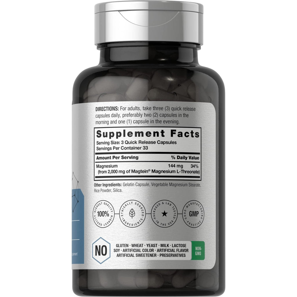 Horbäach Magtein Magnesium L-Threonate | 2000mg Supplement | 100 Capsules