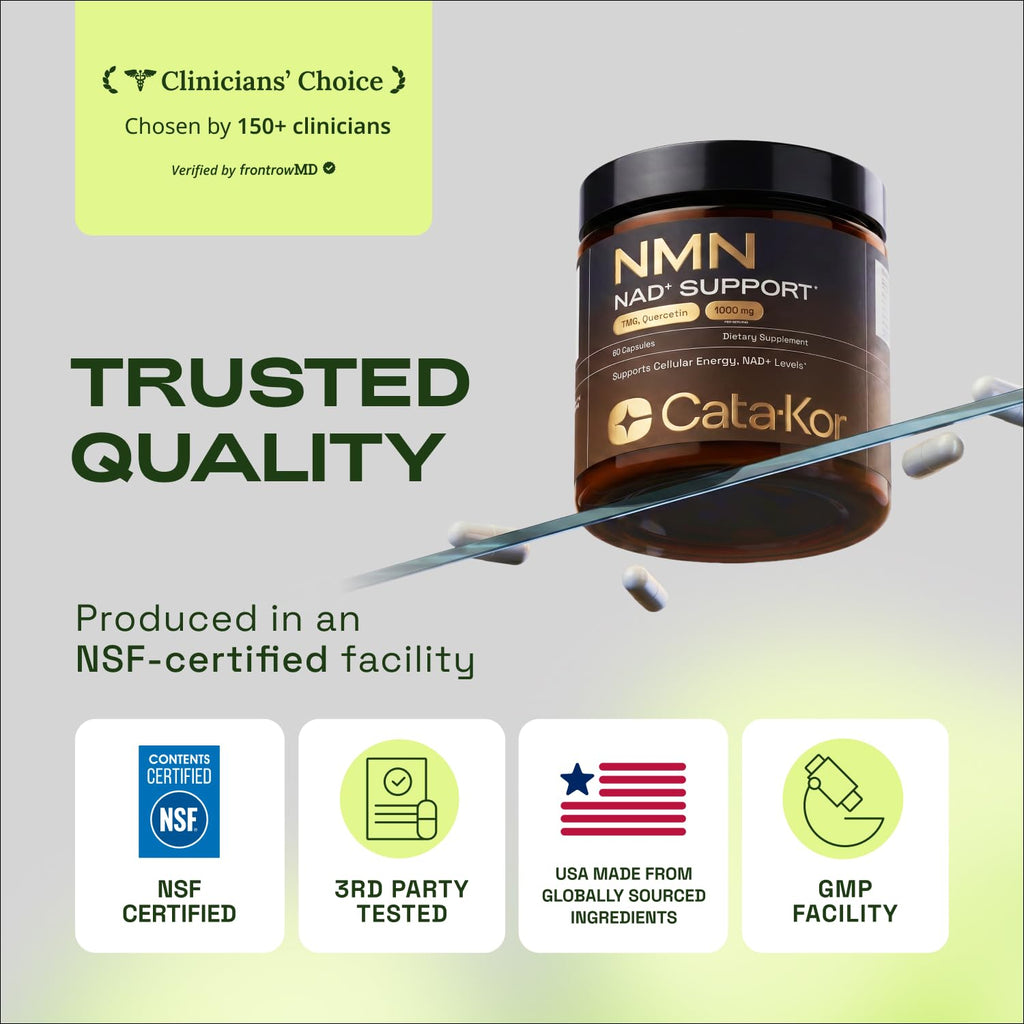 Cata-Kor NMN Supplement – 4-in-1 NAD Supplement with Quercetin | TMG | Resveratrol – NMNH Alternative – Supports Cellular Energy & NAD+ Level – 60 Capsules – Third-Party Tested (1 Pack)