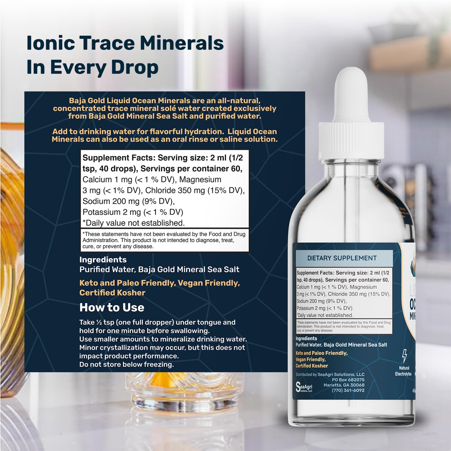 Baja Gold Liquid Trace Minerals Drops, Gary Brecka Choice, Glass, 4 fl oz | Sea of Cortez Ionic Electrolyte Drops, Glass Bottle, Unrefined Mineral Saline for Drinking Water and Food, 30-Day Supply
