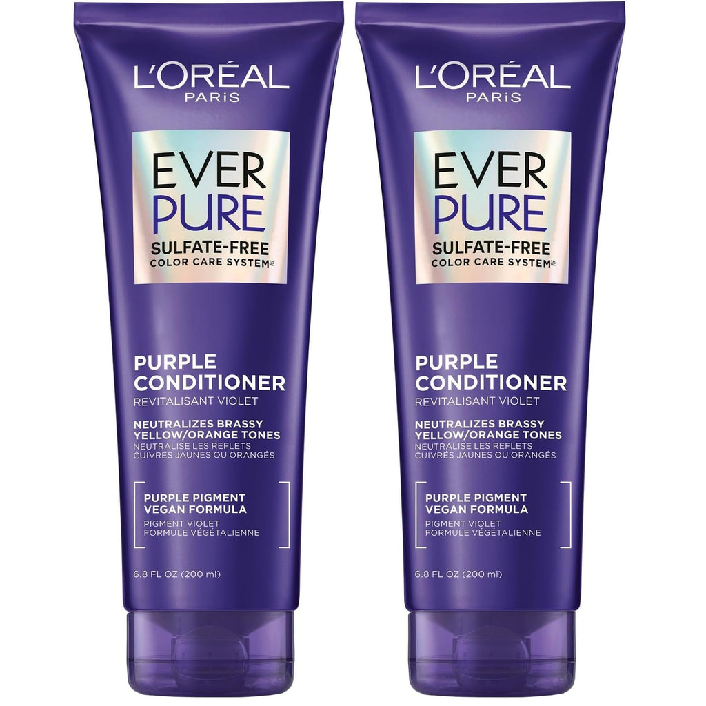 L’Oreal Paris Sulfate Free Brass Toning Purple Conditioner for Blonde, Bleached, Silver, or Brown Highlighted Hair, EverPure, 6.8 Fl Oz (Packaging May Vary)