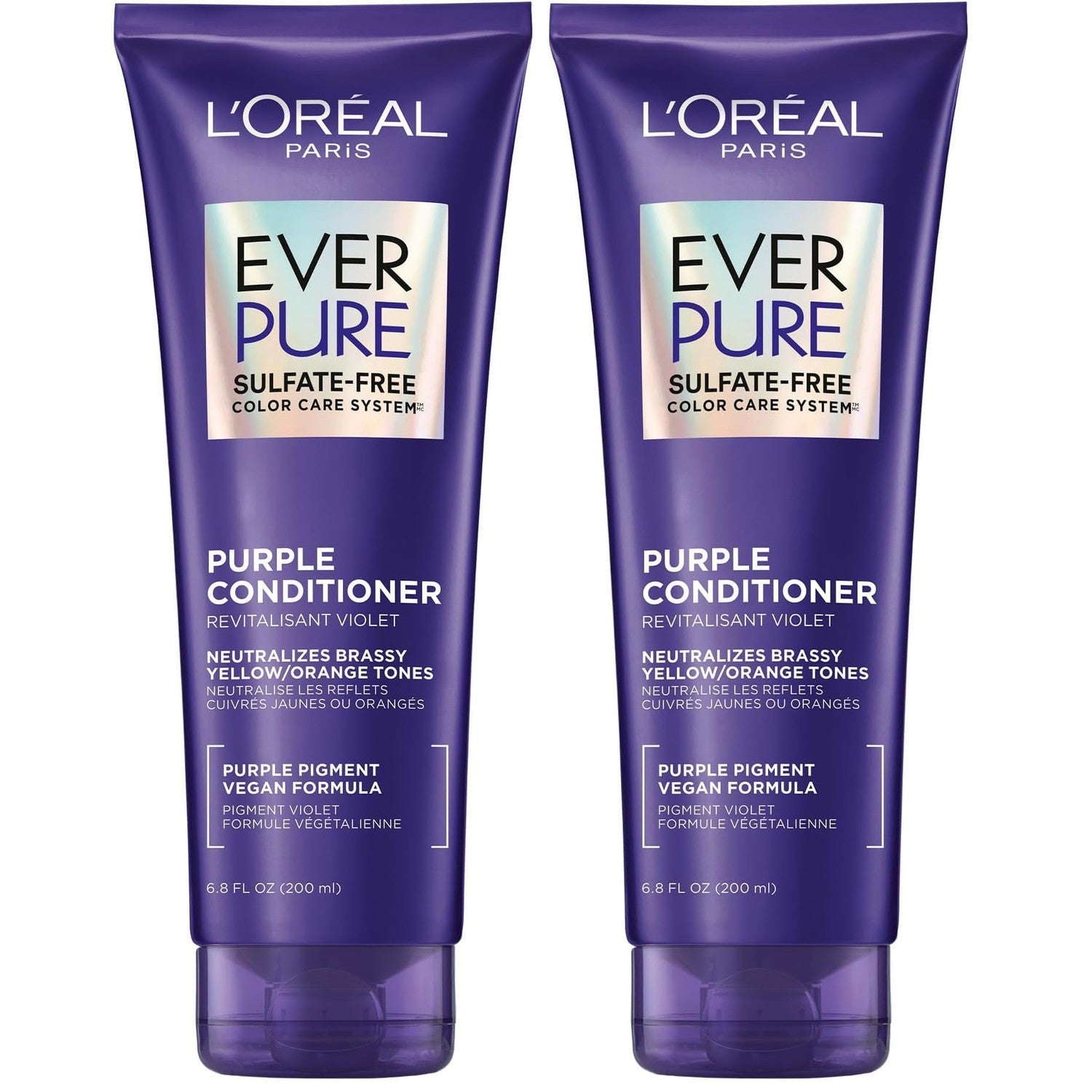 L’Oreal Paris Sulfate Free Brass Toning Purple Conditioner for Blonde, Bleached, Silver, or Brown Highlighted Hair, EverPure, 6.8 Fl Oz (Packaging May Vary)