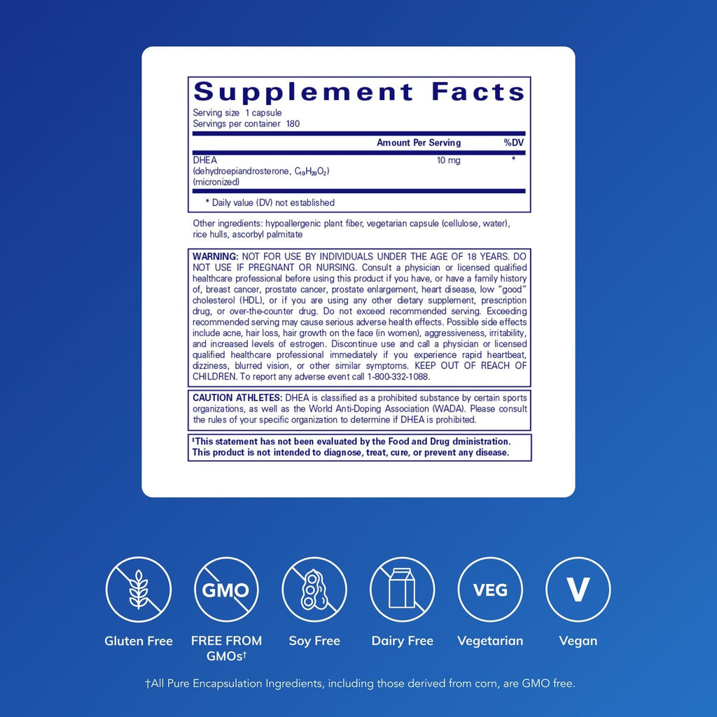 Pure Encapsulations DHEA 10 mg, 180 Capsules | Adrenal Supplement for Immune Support, Metabolism and Hormone Balance*, with Micronized DHEA