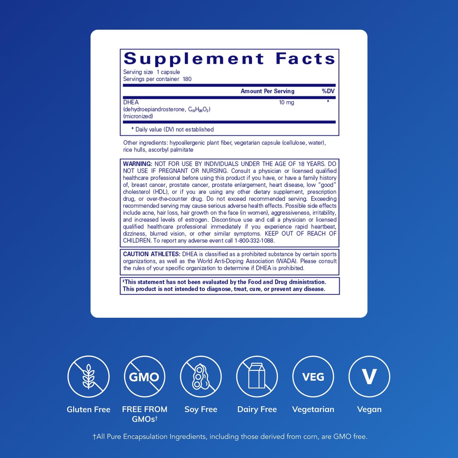 Pure Encapsulations DHEA 10 mg, 180 Capsules | Adrenal Supplement for Immune Support, Metabolism and Hormone Balance*, with Micronized DHEA