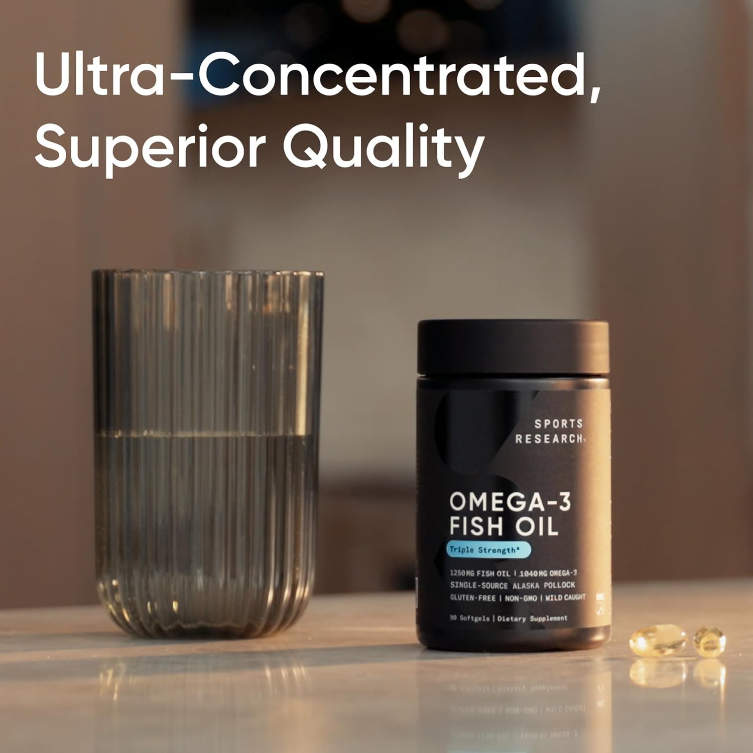 Buy now Sports Research Triple Strength Omega 3 Fish Oil - Burpless Fish Oil Supplement w/EPA & DHA Fatty Acids from Single-Source Wild Alaskan Pollock - 1250 mg, 180 ct at indiglob india