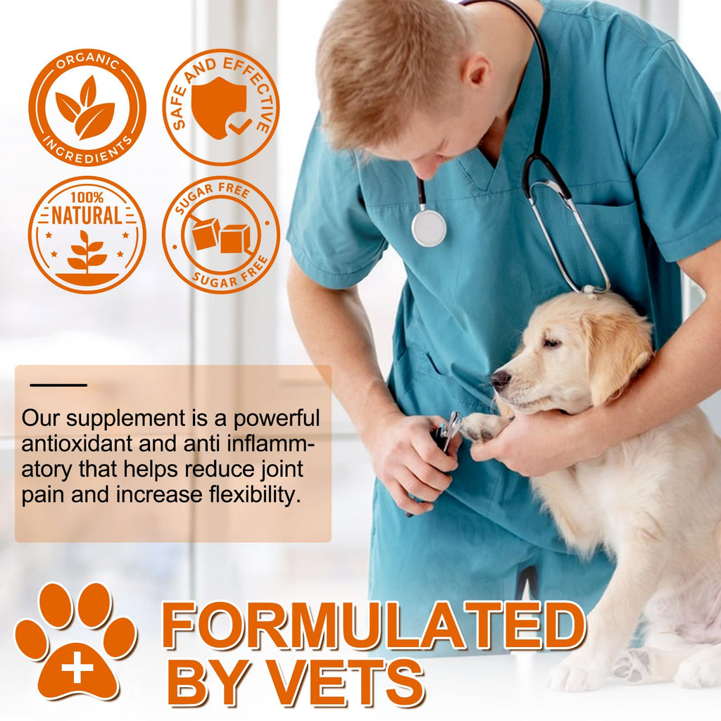 Turmeric for Dogs, 180 Turmeric Curcumin Tablets Supports Heart, Immune System Booster, Hip & Joint Support, Dog Pain Relief, Pet Supplement Treats for All Breeds Dogs & Ages - 180 Tablets / 5.1 OZ