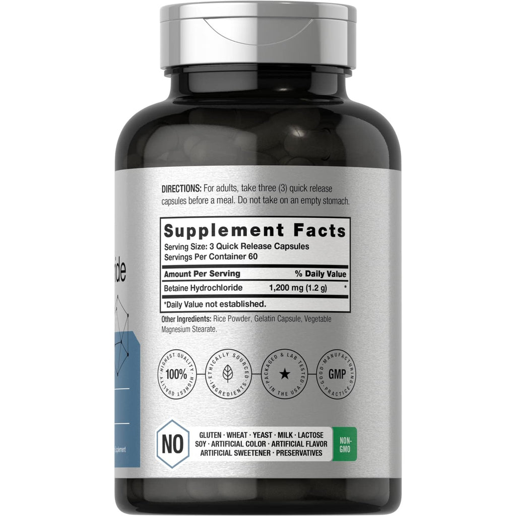 Horbäach Betaine HCl 1200mg | 180 Capsules